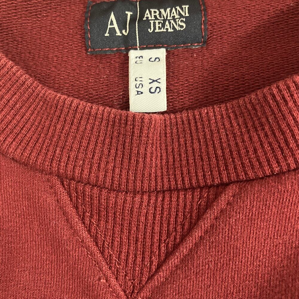 Armani Jeans burgundy logo sweatshirt, cotton crew neck long sleeve top - Picture 6 of 10
